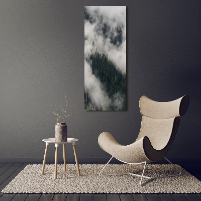 Cuadro decorativo en cristal con canto pulido vertical Una nube sobre el bosque