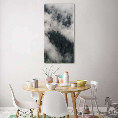 Cuadro decorativo en cristal con canto pulido vertical Una nube sobre el bosque