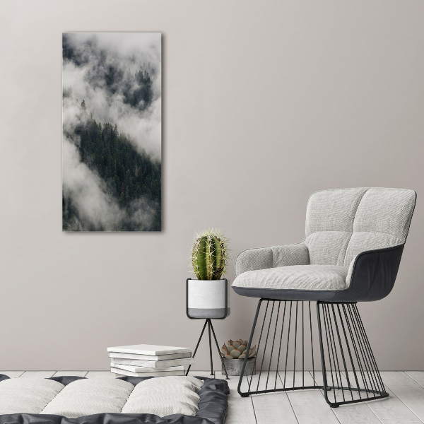 Cuadro decorativo en cristal con canto pulido vertical Una nube sobre el bosque