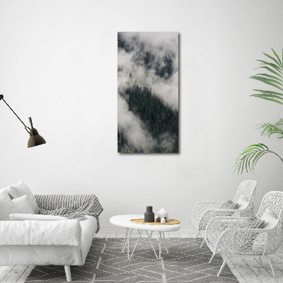 Cuadro decorativo en cristal con canto pulido vertical Una nube sobre el bosque