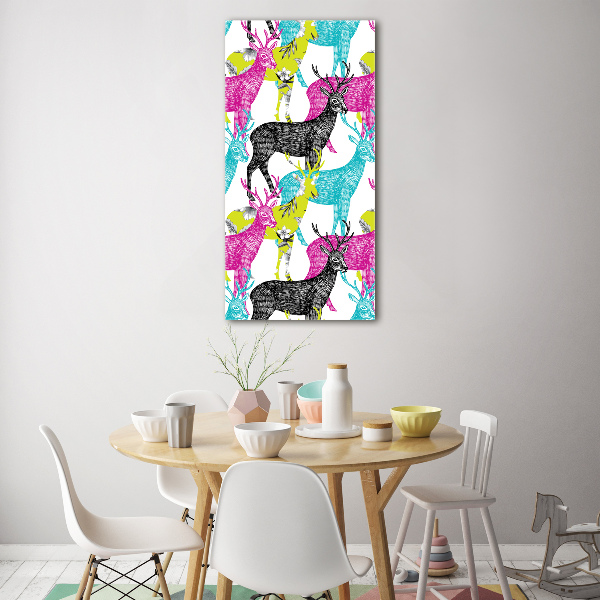 Cuadro decorativo en cristal con canto pulido vertical Ciervos coloridos