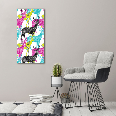 Cuadro decorativo en cristal con canto pulido vertical Ciervos coloridos