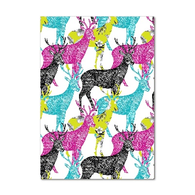 Cuadro decorativo en cristal con canto pulido vertical Ciervos coloridos