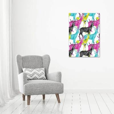 Cuadro decorativo en cristal con canto pulido vertical Ciervos coloridos