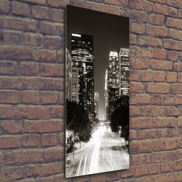 Fotocuadro de cristal elegante para hogar vertical Los Ángeles de noche