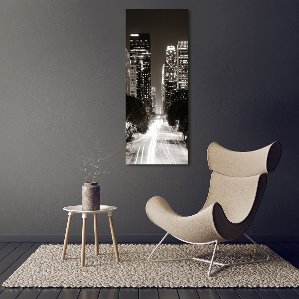 Fotocuadro de cristal elegante para hogar vertical Los Ángeles de noche