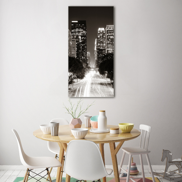 Fotocuadro de cristal elegante para hogar vertical Los Ángeles de noche