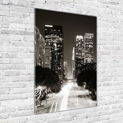 Fotocuadro de cristal elegante para hogar vertical Los Ángeles de noche