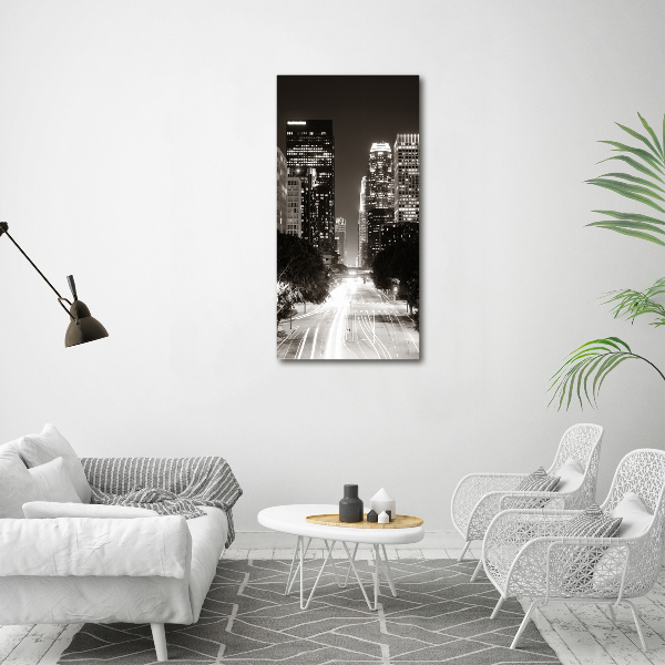 Fotocuadro de cristal elegante para hogar vertical Los Ángeles de noche