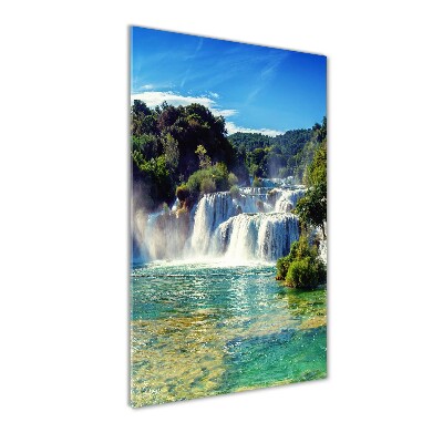 Cuadro decorativo en cristal con canto pulido vertical Cascada de Krka