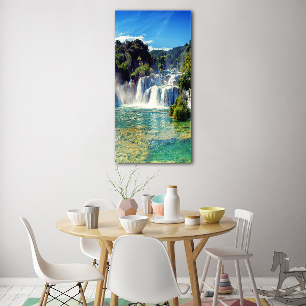 Cuadro decorativo en cristal con canto pulido vertical Cascada de Krka