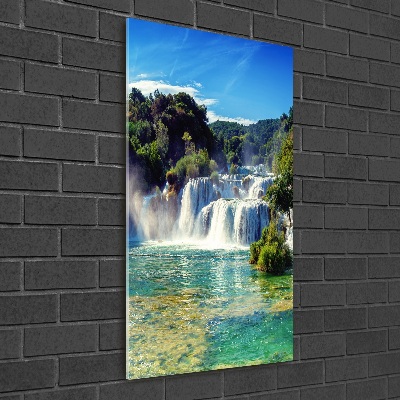 Cuadro decorativo en cristal con canto pulido vertical Cascada de Krka