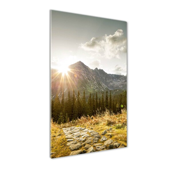 Cuadro de vidrio templado 4mm para pared vertical Puesta de sol en los montes Tatra