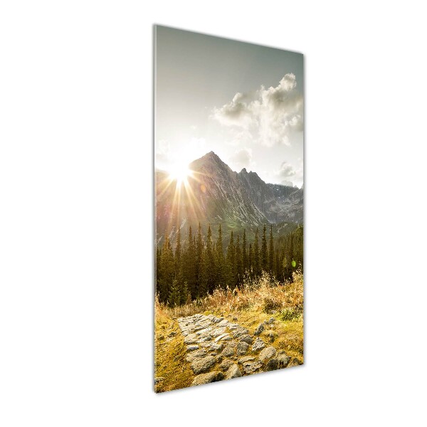 Cuadro de vidrio templado 4mm para pared vertical Puesta de sol en los montes Tatra
