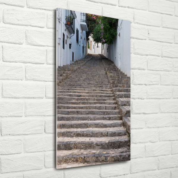 Cuadro decorativo en cristal con canto pulido vertical Escaleras de piedra