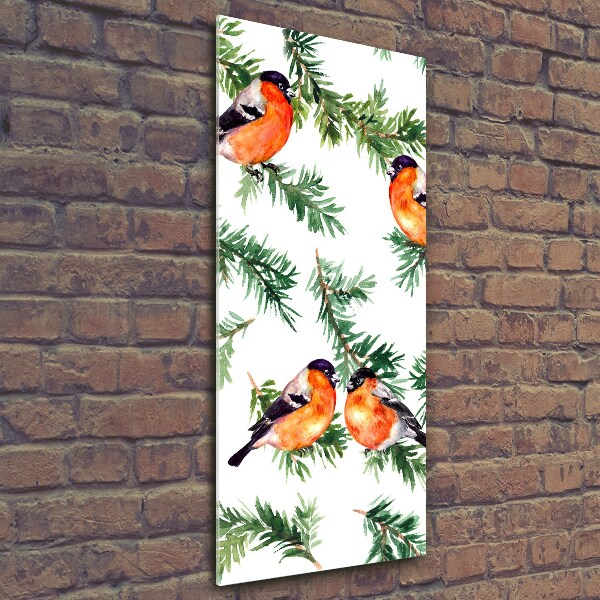 Cuadro de vidrio templado 4mm para pared vertical Petirrojo y coníferas