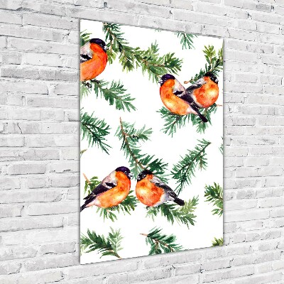 Cuadro de vidrio templado 4mm para pared vertical Petirrojo y coníferas
