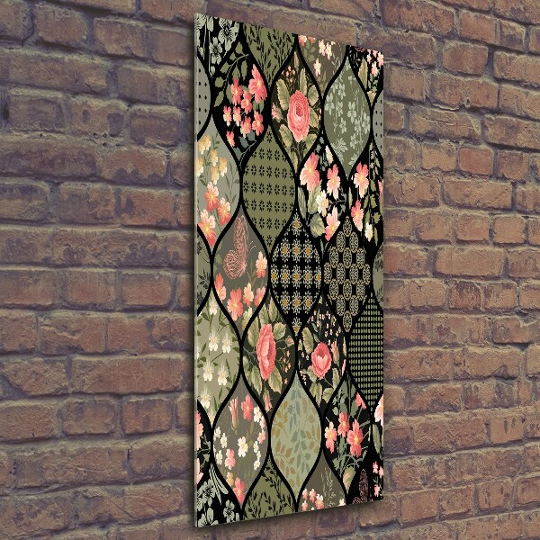 Cuadro decorativo en cristal con canto pulido vertical Patrón floral