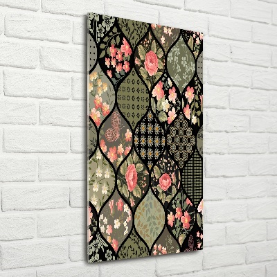 Cuadro decorativo en cristal con canto pulido vertical Patrón floral