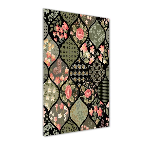 Cuadro decorativo en cristal con canto pulido vertical Patrón floral