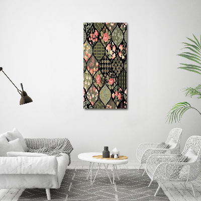 Cuadro decorativo en cristal con canto pulido vertical Patrón floral