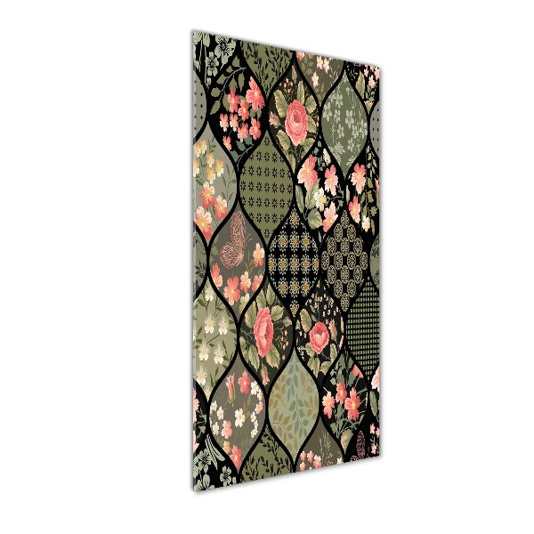 Cuadro decorativo en cristal con canto pulido vertical Patrón floral