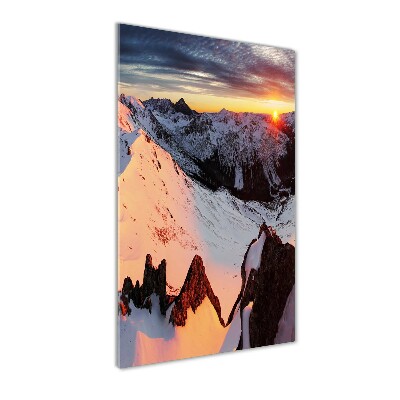 Fotocuadro de cristal elegante para hogar vertical Montañas en invierno