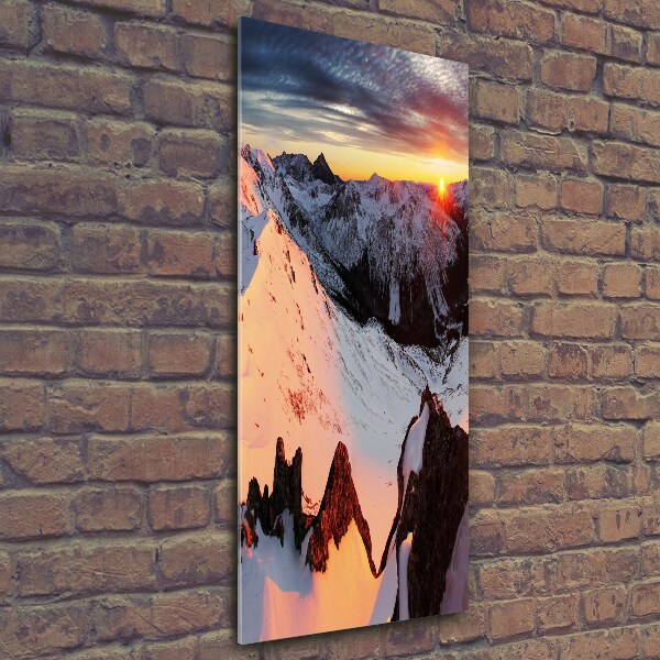 Fotocuadro de cristal elegante para hogar vertical Montañas en invierno