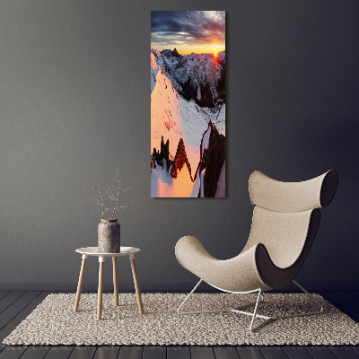Fotocuadro de cristal elegante para hogar vertical Montañas en invierno