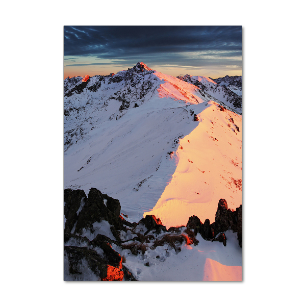 Fotocuadro de cristal elegante para hogar vertical Montañas en invierno