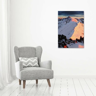 Fotocuadro de cristal elegante para hogar vertical Montañas en invierno