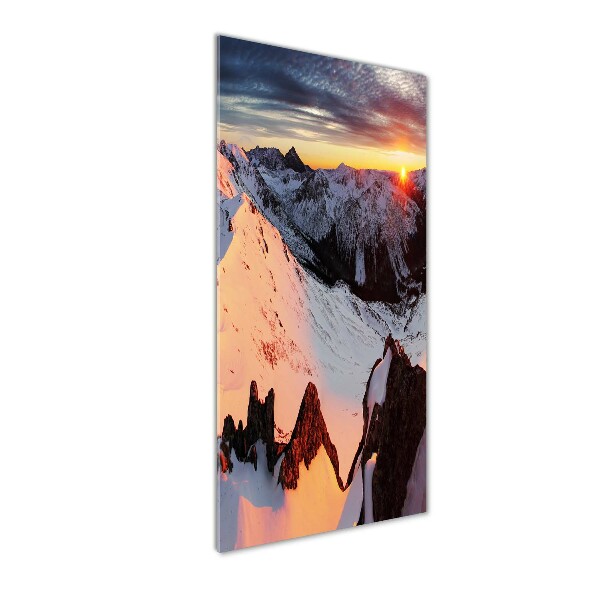 Fotocuadro de cristal elegante para hogar vertical Montañas en invierno