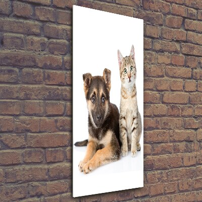 Cuadro decorativo en cristal con canto pulido vertical Perro y gato