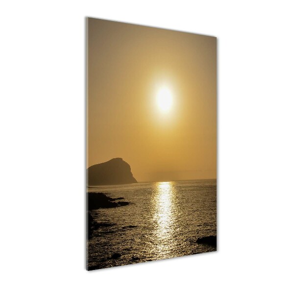 Cuadro decorativo en cristal con canto pulido vertical Mar al atardecer