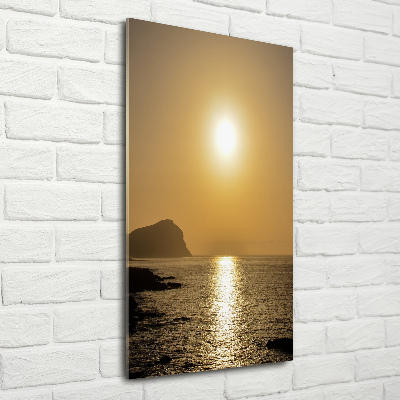 Cuadro decorativo en cristal con canto pulido vertical Mar al atardecer