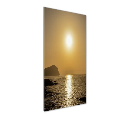 Cuadro decorativo en cristal con canto pulido vertical Mar al atardecer