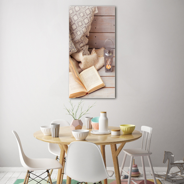 Cuadro de vidrio templado 4mm para pared vertical Relajarse con un libro