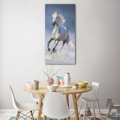 Fotocuadro de cristal elegante para hogar vertical Un caballo blanco galopando