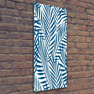 Cuadro de cristal moderno efecto brillo vertical hojas tropicales