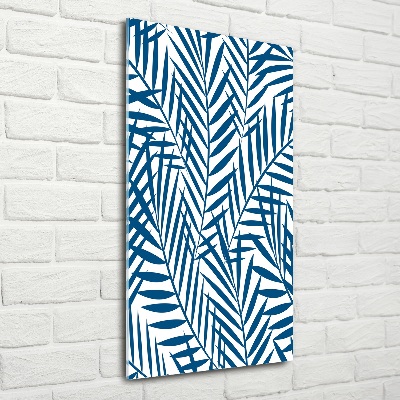 Cuadro de cristal moderno efecto brillo vertical hojas tropicales