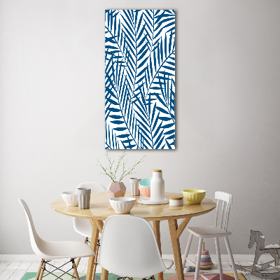 Cuadro de cristal moderno efecto brillo vertical hojas tropicales