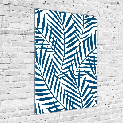 Cuadro de cristal moderno efecto brillo vertical hojas tropicales