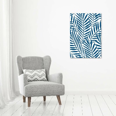 Cuadro de cristal moderno efecto brillo vertical hojas tropicales