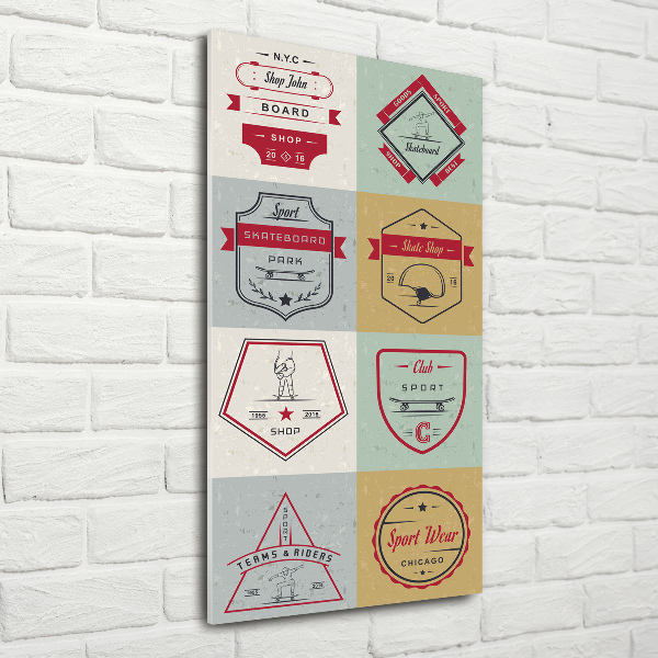 Cuadro decorativo en cristal con canto pulido vertical Señales de patineta