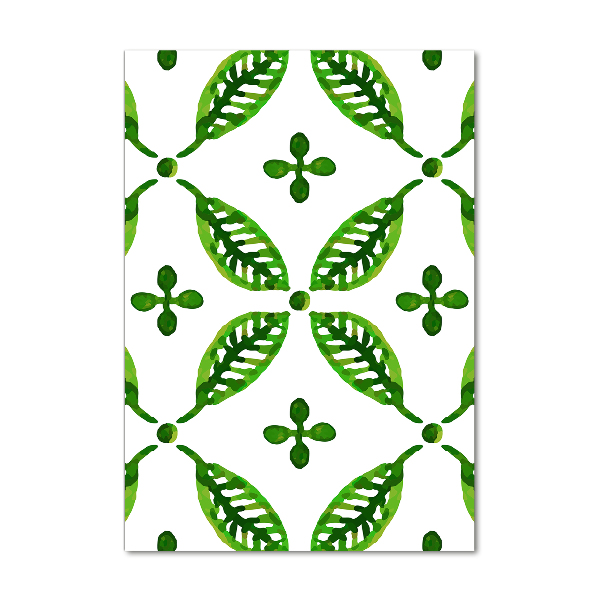 Cuadro decorativo en cristal con canto pulido vertical hojas verdes