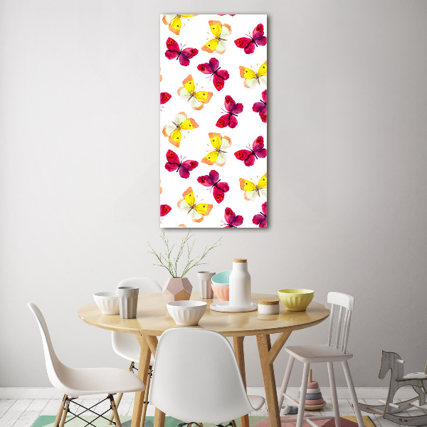 Fotocuadro de cristal elegante para hogar vertical mariposas coloridas