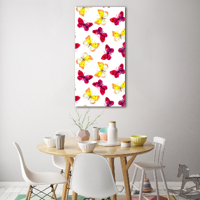 Fotocuadro de cristal elegante para hogar vertical mariposas coloridas