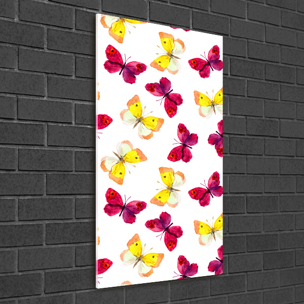 Fotocuadro de cristal elegante para hogar vertical mariposas coloridas