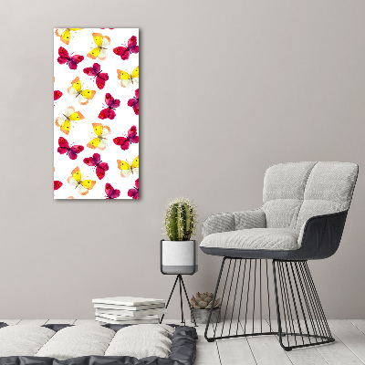 Fotocuadro de cristal elegante para hogar vertical mariposas coloridas
