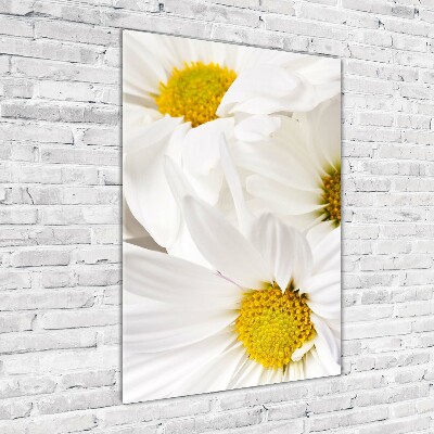 Cuadro decorativo en cristal con canto pulido vertical margaritas